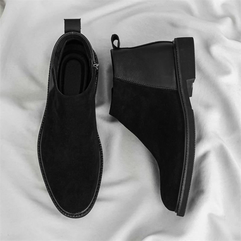 Модные Новинки Замшевые Кожаные Мужские Ботинки Челси Удобные Слипоны Байкерские Ботинки Элегантные Ботинки с Высоким Голенищем Деловые Мужские Ботильоны