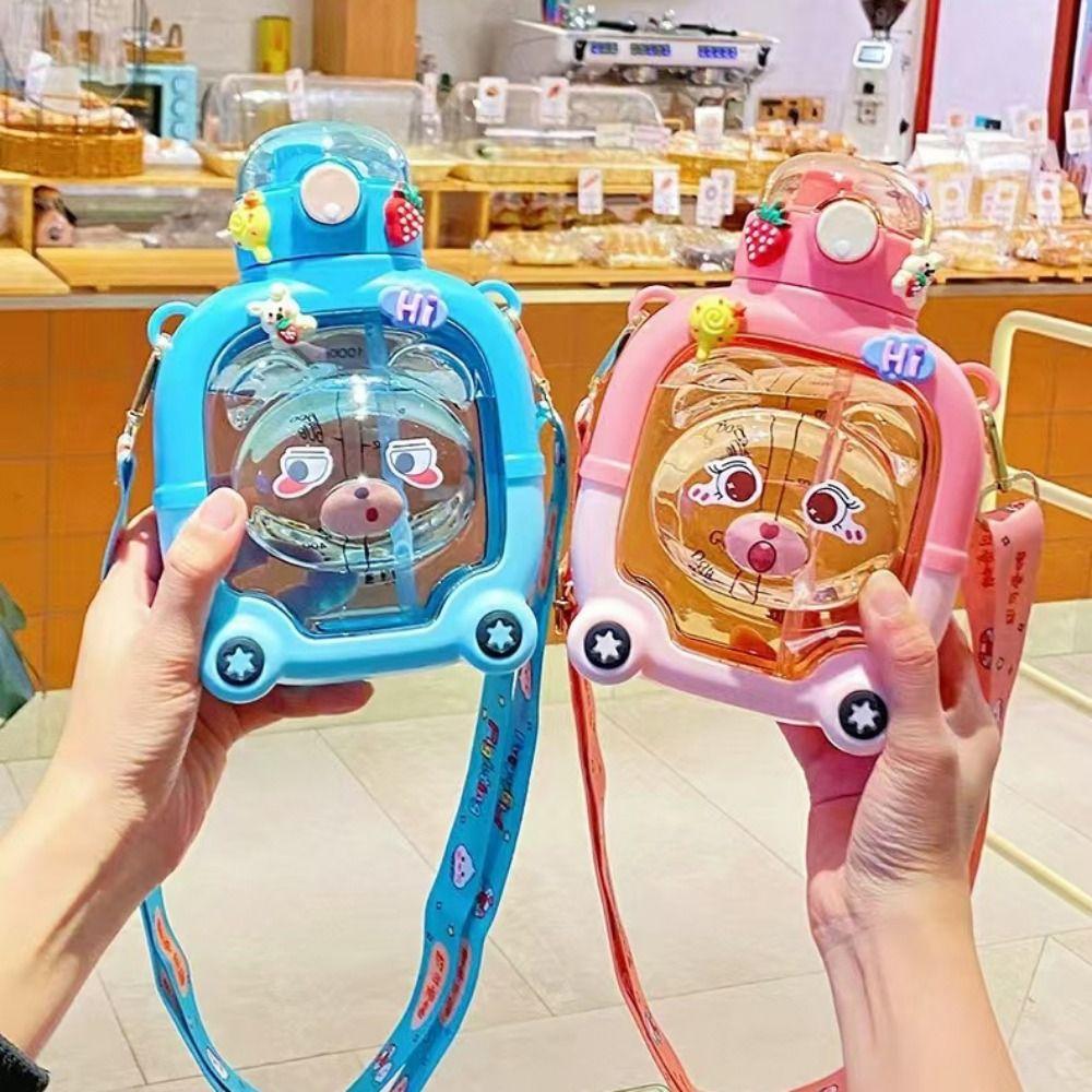 Герметичная портативная бутылка для напитков с соломинкой, пластиковая чашка с медведем, бутылка, детская поилка для воды, школа