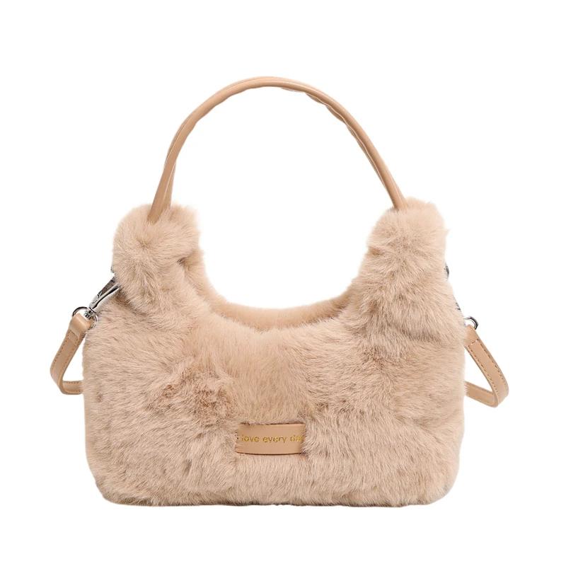 Сумки через плечо и через плечо для женщин Молния Мягкие Милые Повседневные Меховые Осень Зима Новые Стили Модные Теплые