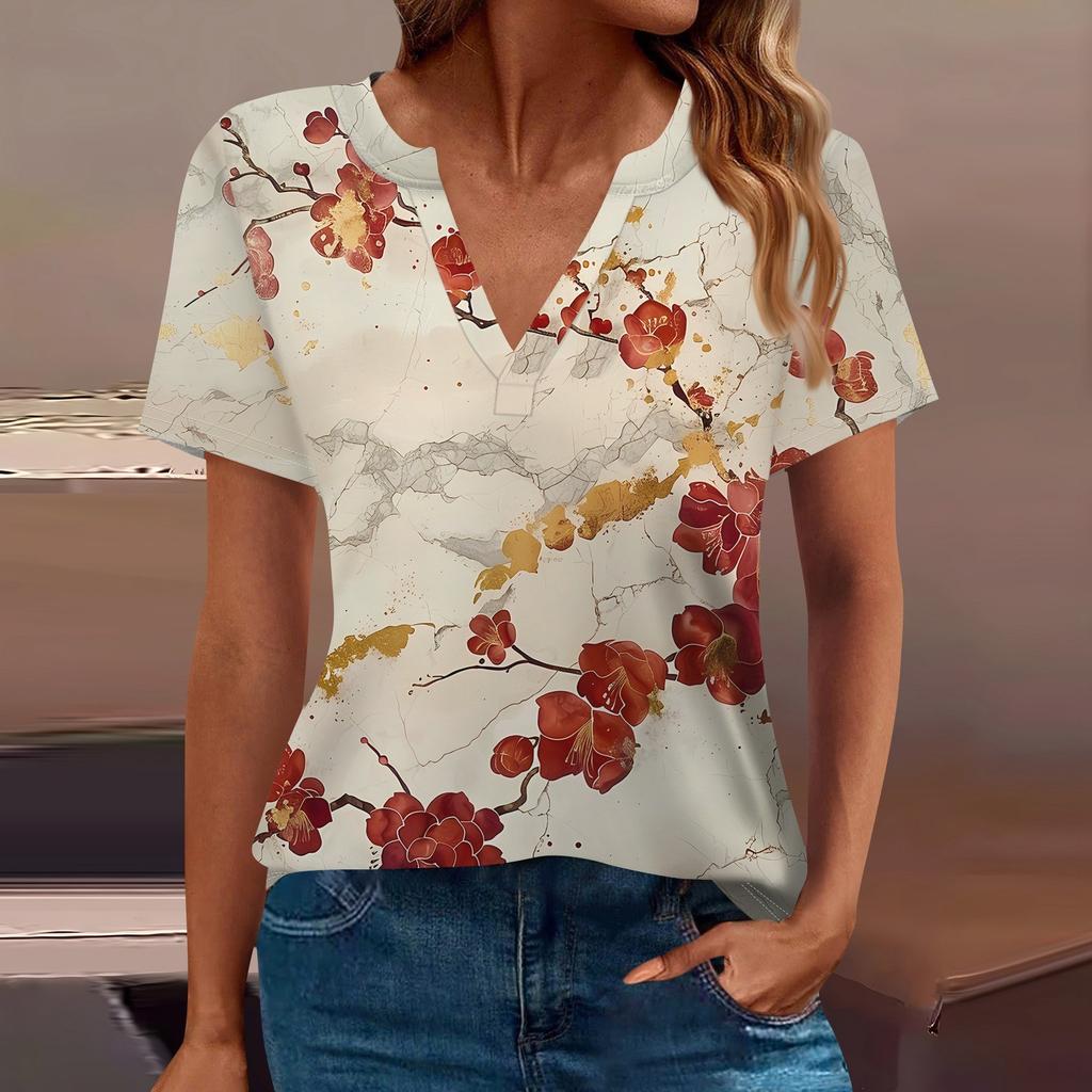 Women's T Shirt Tee Printed Short Sleeve Daily Weekend Fashion Basic V Neck Regular Top