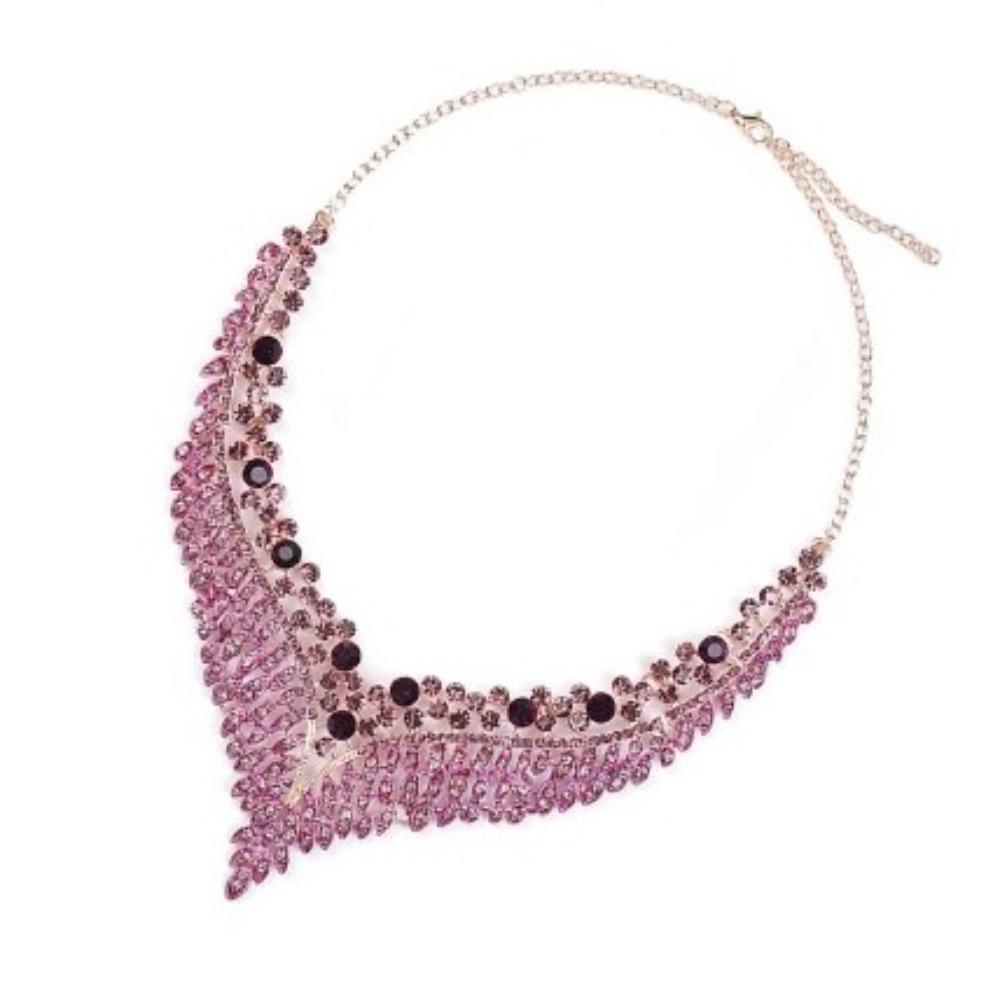 3Pcs Purple Necklace Earring Set Luxury Crystal Jewelry Set Fashion Stud Earrings Choker Set Women