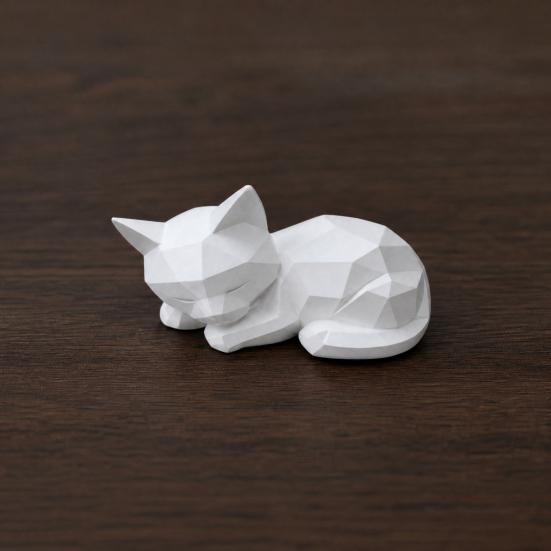 Геометрическая Фигурка Спящего Кота, Минималистичная Статуэтка Кота, 3D Печать, Абстрактная Скульптура Животного для Стола, Полки, Домашнего Офиса