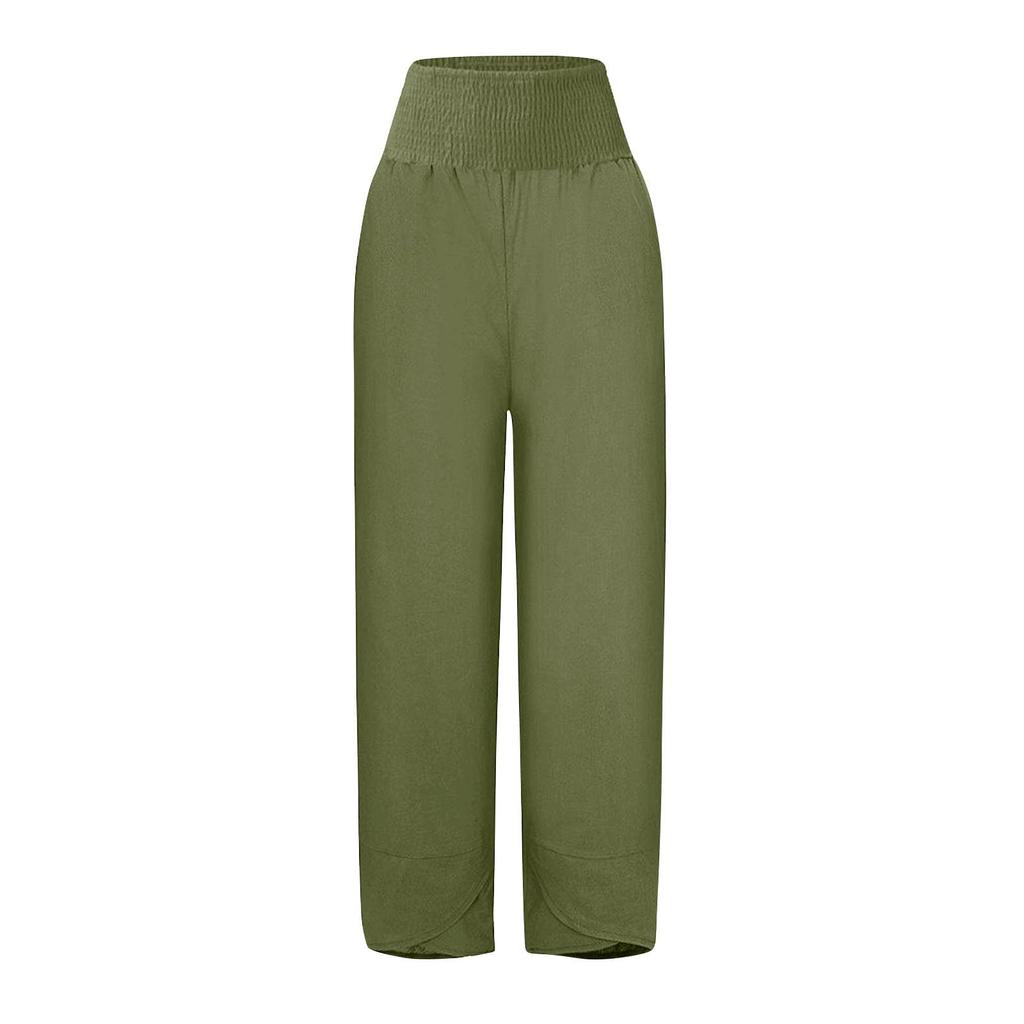 Женские Свободные Модные Повседневные Брюки Однотонные с Карманами и Эластичной Талией