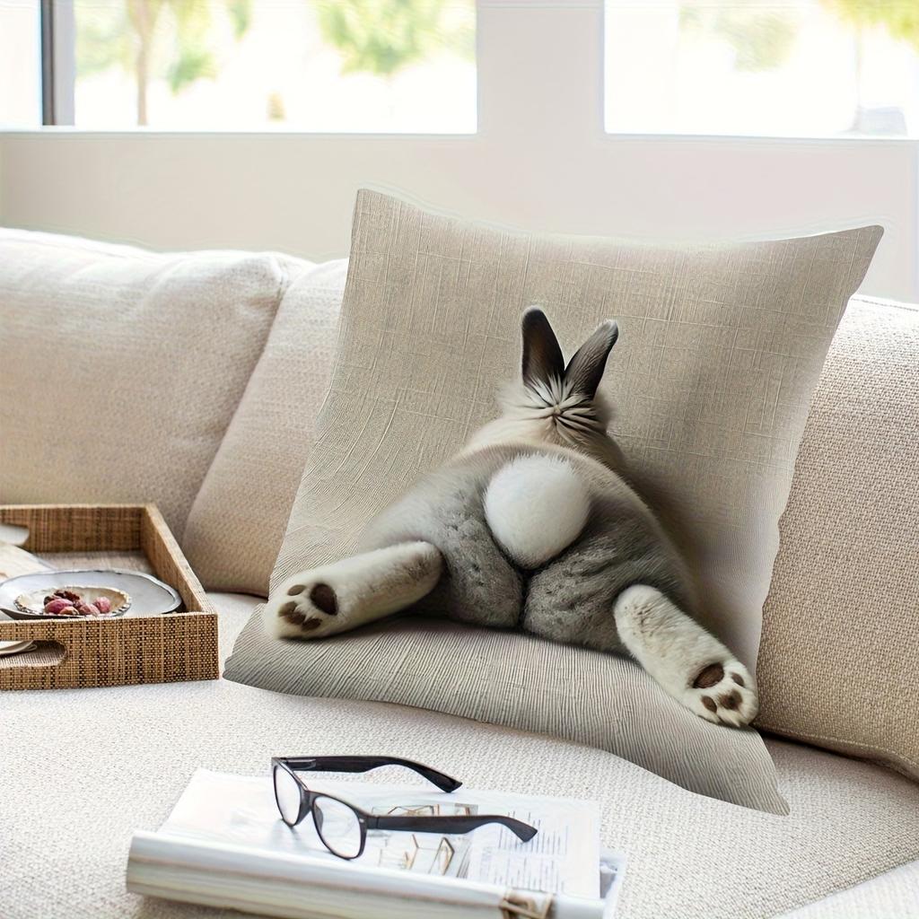 Cute Bunny Butt Design Pillowcase: Add a Whimsical Touch To Your Home! Sofa Cushion Cover, Home Decoration, 2D Printing