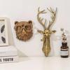 Antique Bronze Resin Animal Pendant Golden Deer Head Wall Storage Hook Up Background Wall Accessories Decorative Figurines