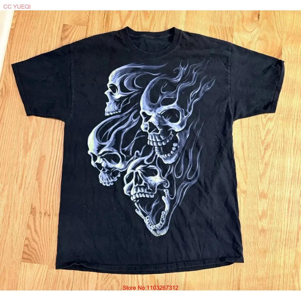 Vintage Vtg Flaming Skulls Unisexs Small Black T Shirt Size Large Vintage Stylish Breathable Fashion Stretched
