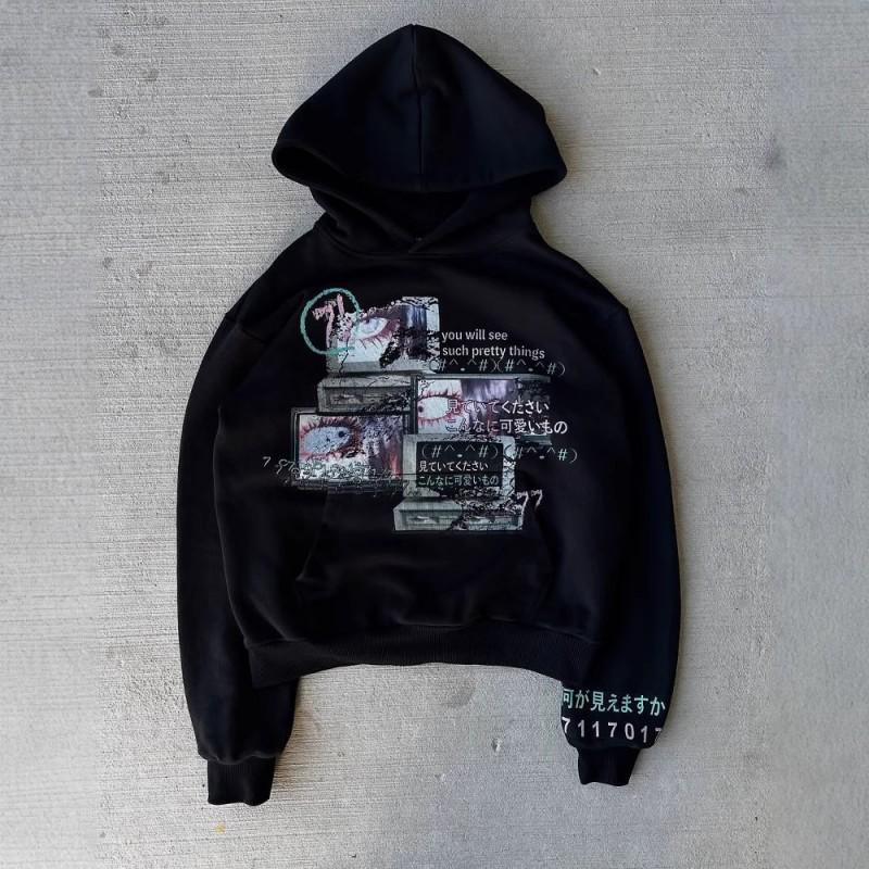 Dark Print Hoodie Long Sleeve Pullover Streetwear Y2K Top Women
