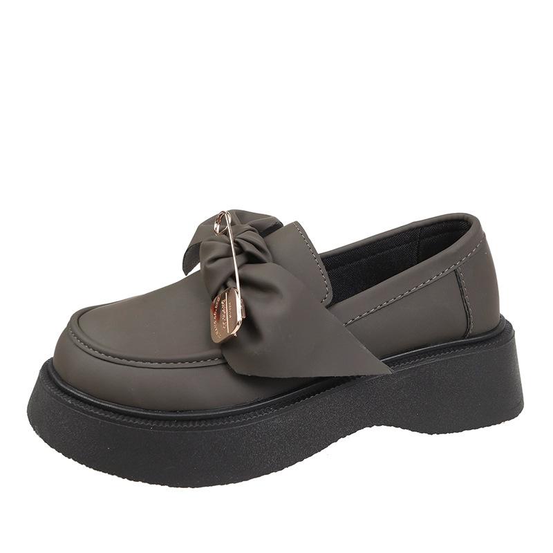 British Style Small Leather Shoes Women's 2025 Spring and Autumn New Fashion Bow College One Pedal Platform Loafers