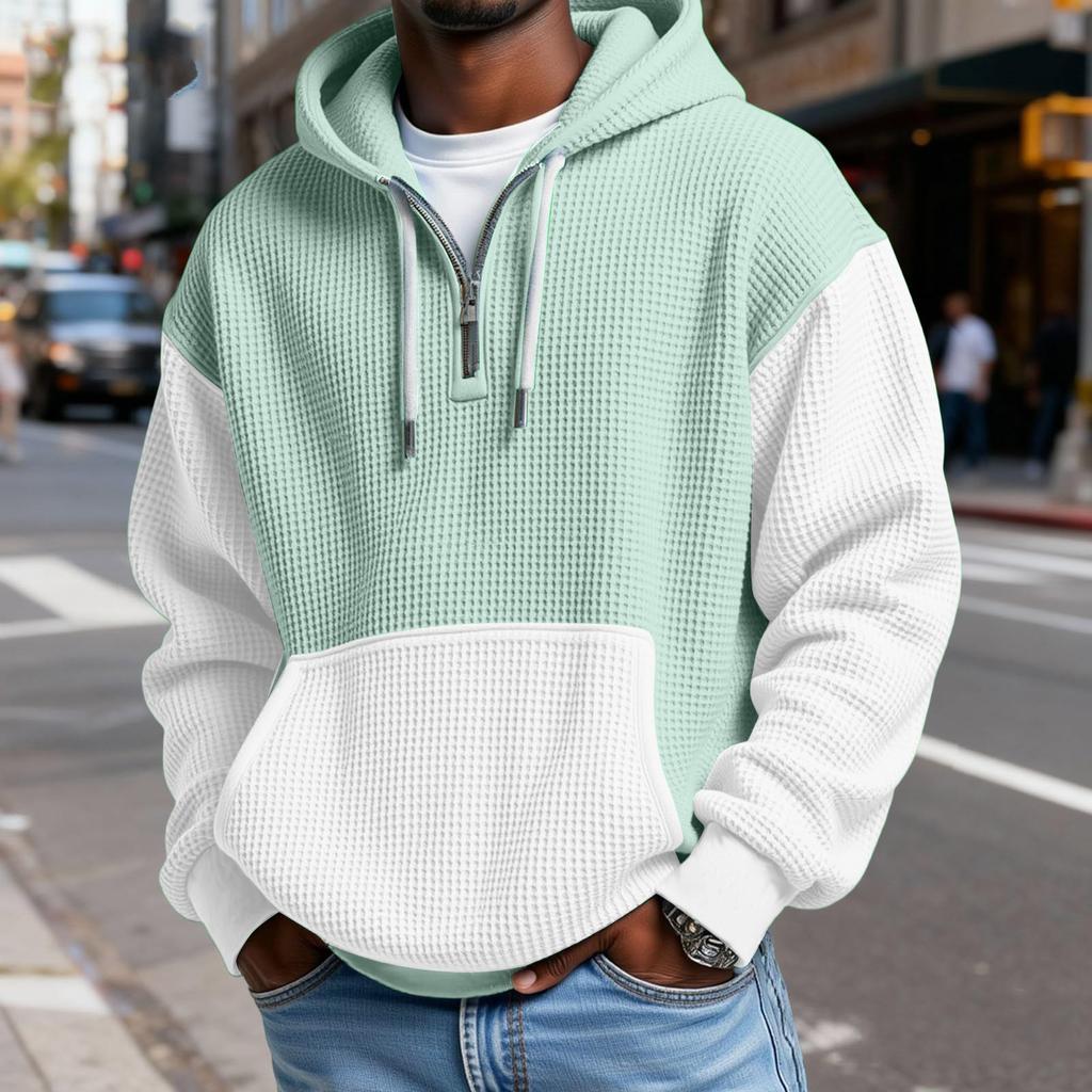 Мужской Модный Трендовый Худи с капюшоном на половину молнии Пуловер Утепленный Флисовая текстура Толстовка