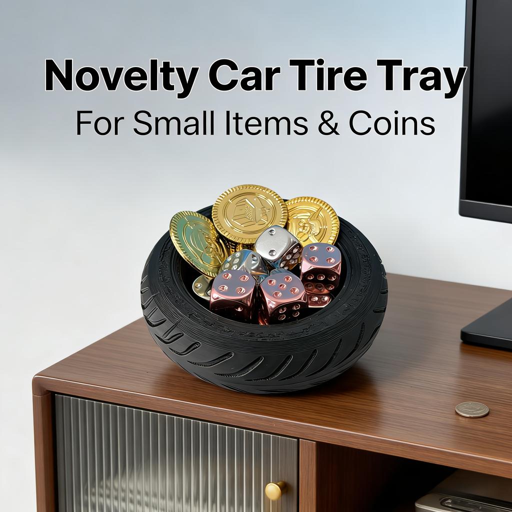 1Pc Black Tire Storage Box, Novel Replica Car Tire Storage Tray, Car Decoration Item, Home Living Room Decoration Tray, Used For Storing Keys