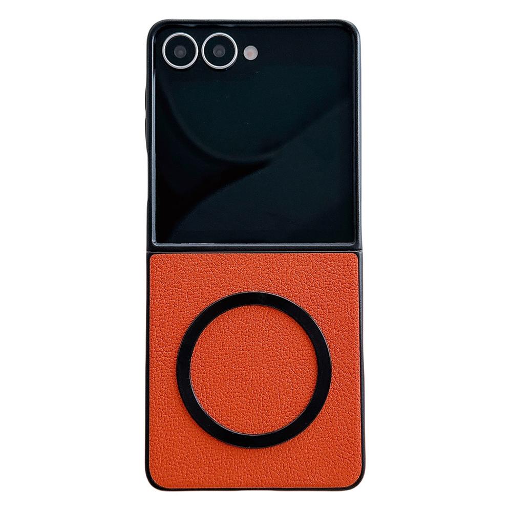 For Samsung Galaxy Z Flip7 5G Magnetic Case PU Leather Coated PC Phone Cover