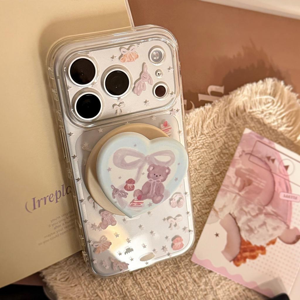 Милый медведь с яблоком чехол для телефона iphone 16 магнитная подставка 15 подходит для 13 прозрачный 17