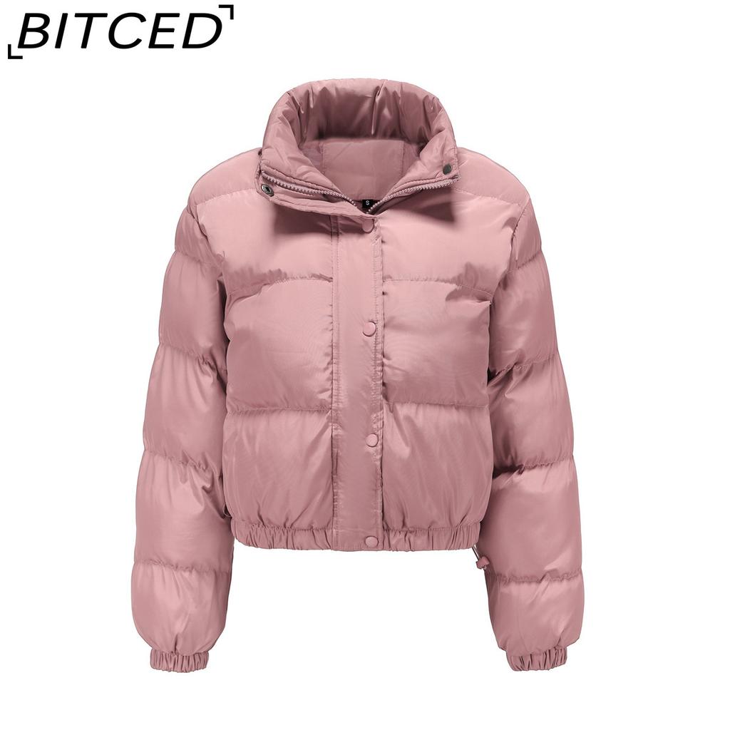 BITCED Autumn/Winter Women's Short-Length Cotton Coat Women's Long-Sleeved High-Neck Thermal Jacket Loose-Fit Casual Cotton Coat