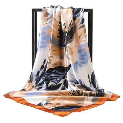 Floral Printed Square Scarf Satin Silk Scarf Spring Summer Shawls Woman Muslim Hijab Islam Turban Headband 90*90cm