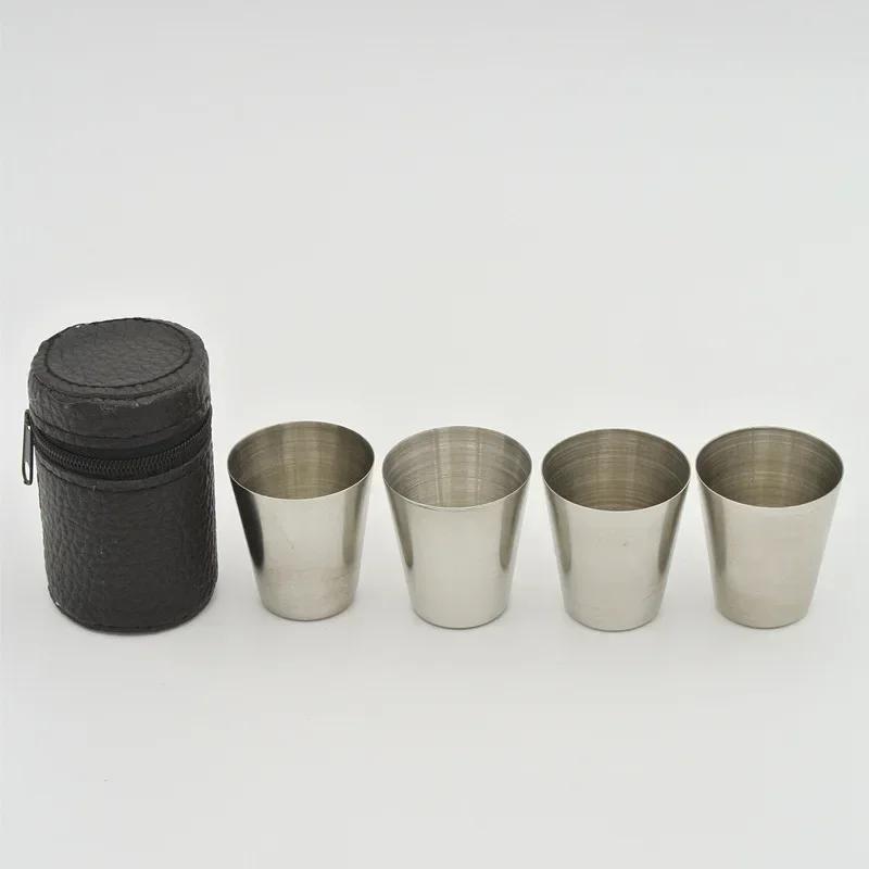 4Pcs/set Outdoor Practical Travel Stainless Steel Cups Mini Set Glasses For Whisky Wine With Case Portable Drinkware 30ml
