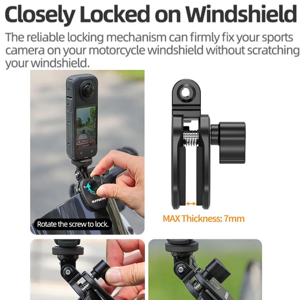 Honbobo Мотоциклетный держатель-клипса, совместимый с GoPro Hero 13 Ace Pro Osmo Action 5 Action X4 X3, совместимый мотоциклетный клипс-крепление на лобовое стекло, алюминий