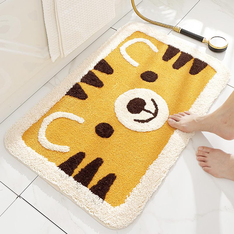 Cartoon Flocked Bath Mat Cute Animal Super Fiber Thickened Plush Bathroom Carpet Water-absorbent Anti-slip Bath Rug