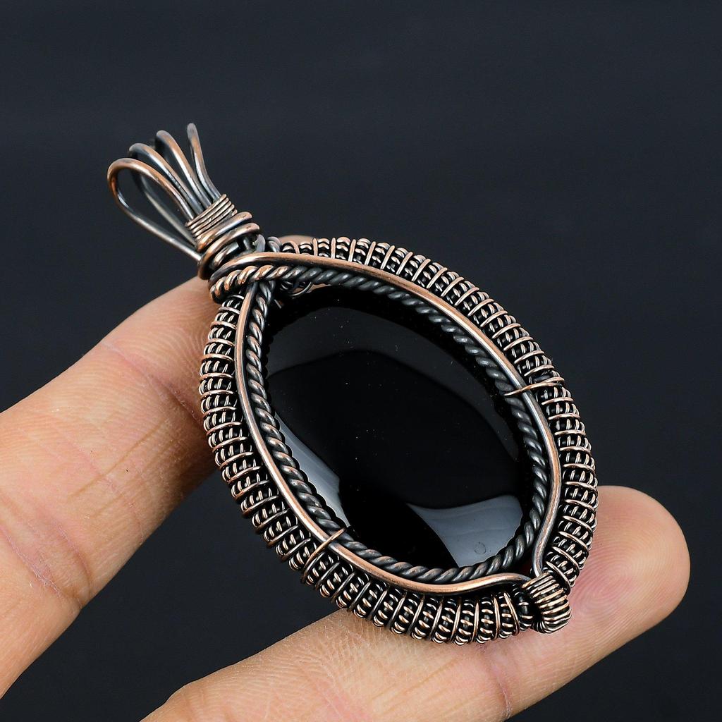 Black Onyx Jewelry, 999 Copper Wire Wrapped Pendant Handmade Gemstone Jewelry, Gifts For Wife Brand New Pendant