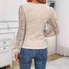 Spring and Autumn Long Sleeve Square Neck Solid Color Top Knitted Lace Women's T-shirts
