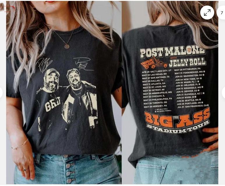 Винтажный тур Post Malone Big Ass Stadium Tour Posty 2025 Tour Футболка Jelly Roll