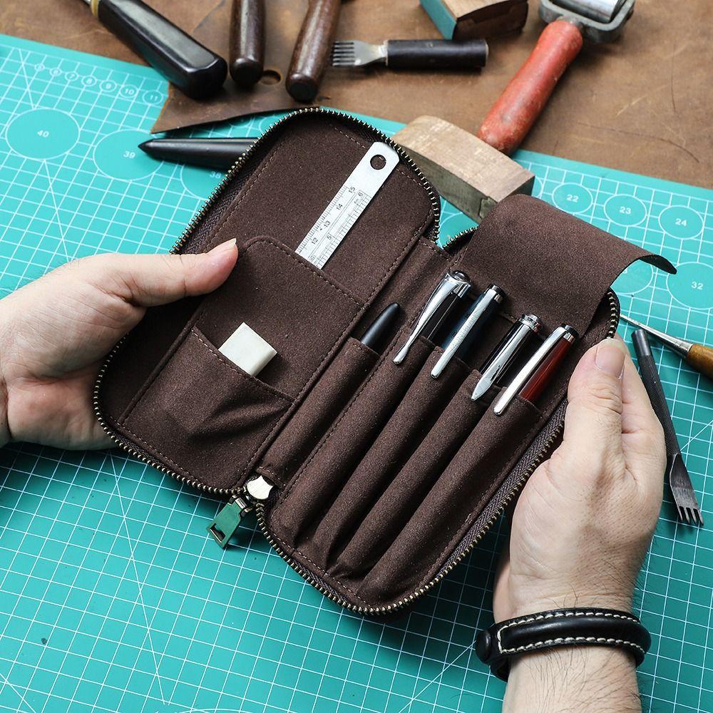 Vintage Style Genuine Leather Pencil Case Handmade Leather Pen Case Student Stationery