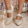 Studded Stiletto Single Shoes Summer Fashion  New Pointed Toe Shallow Cloth Metal Buckle Non-slip High Heels