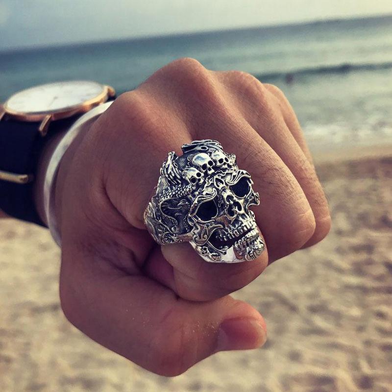 Vintage Gothic Calvarium Skull Punk Ring Men Halloween Jewelry Gift