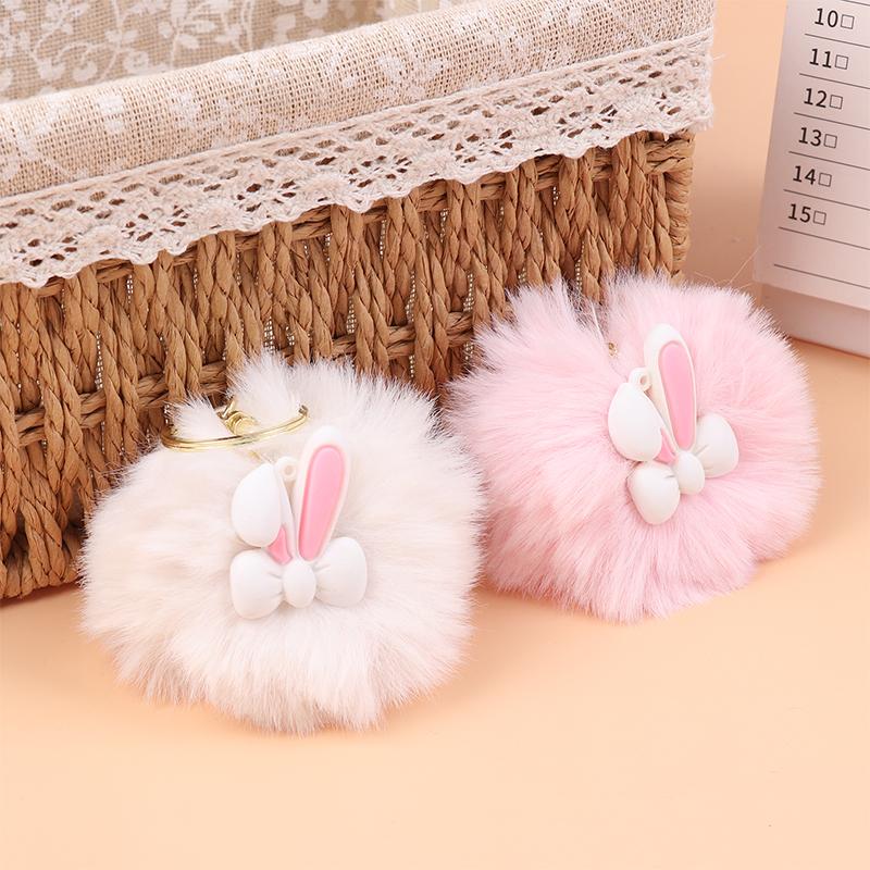 Брелок для ключей с мультяшным мехом кролика, мягкий, милый, пушистый кролик, куклы, сумка, подвески, животное, автомобиль, брелок, сумка, украшения