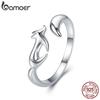 BAMOER 925 Sterling Silver Animal Fox Adjustable Finger Rings for Women Open Size Fox Tail Ring