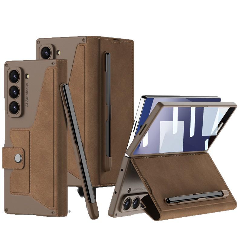 Бизнес-стиль Samsung Z Fold7 Armor чехол-книжка со слотом для ручки, держателем для карт и защитной пленкой для экрана.