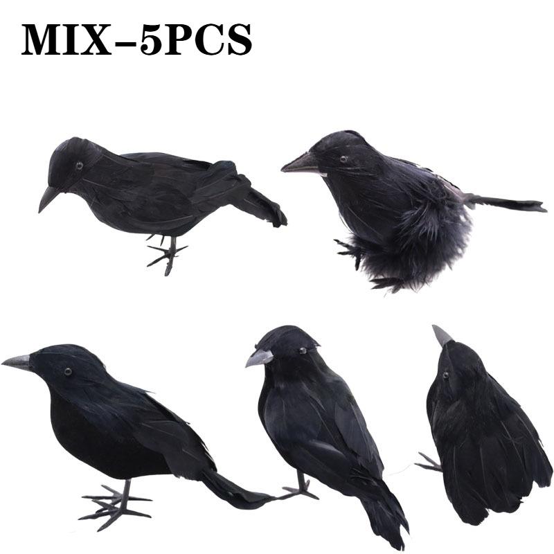 1-5PCS Halloween Simulation Black Feather Crow Model Realistic Raven Ornament Spooky Haunted House Party Decoration Props