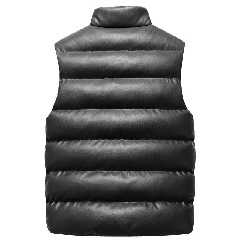 Men's Retro Stand Collar Mid-green Warm Vest Winter Loose Thickened Waistcoat Large Pocket Leather Vest