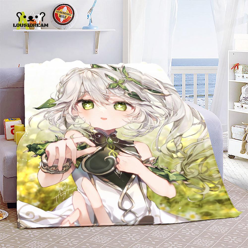 Genshin Impact Nahida Throw Blanket Flannel Soft Kawaii Cute Cartoon Nahida Genshin Autumn Anime Breathable Bedding Travel Throw