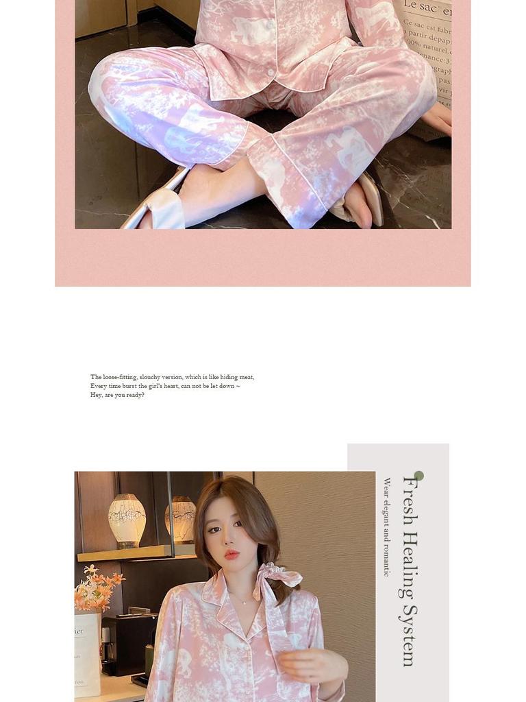 Stay-at-Home Loose Spring/Summer Ice Silk Pajamas: Long Sleeve Loungewear Set with Exquisite Texture