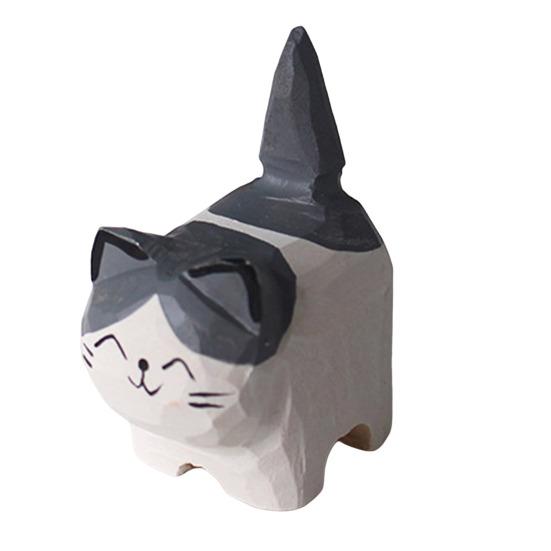 Деревянная резная фигурка кошки, ручная резьба по дереву, художественная статуэтка котенка, маленькая скульптура животного, украшение для домашнего офиса, рабочего стола, орнамент