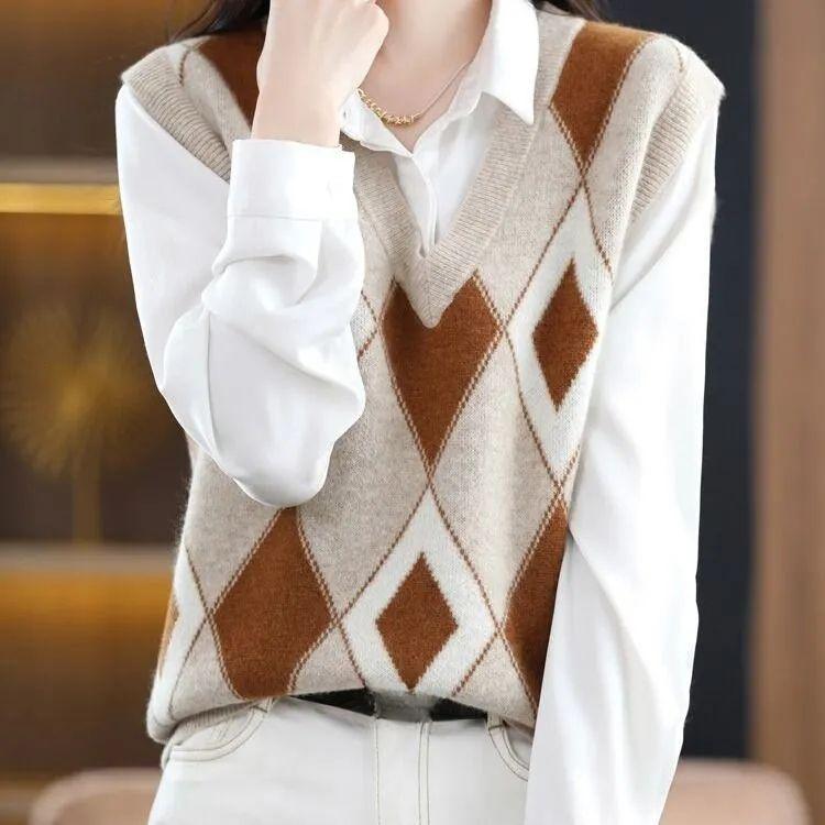 Винтажный клетчатый жилет без рукавов с V-образным вырезом для женщин - мода на весну и осень