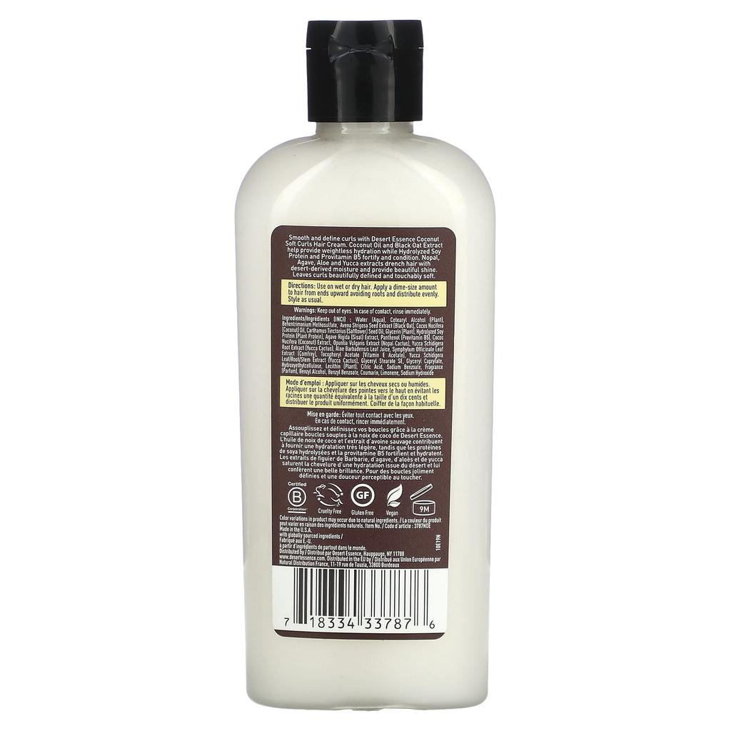Desert Essence Крем для мягких вьющихся волос, кокос, 6,4 жидких унций (190 мл)