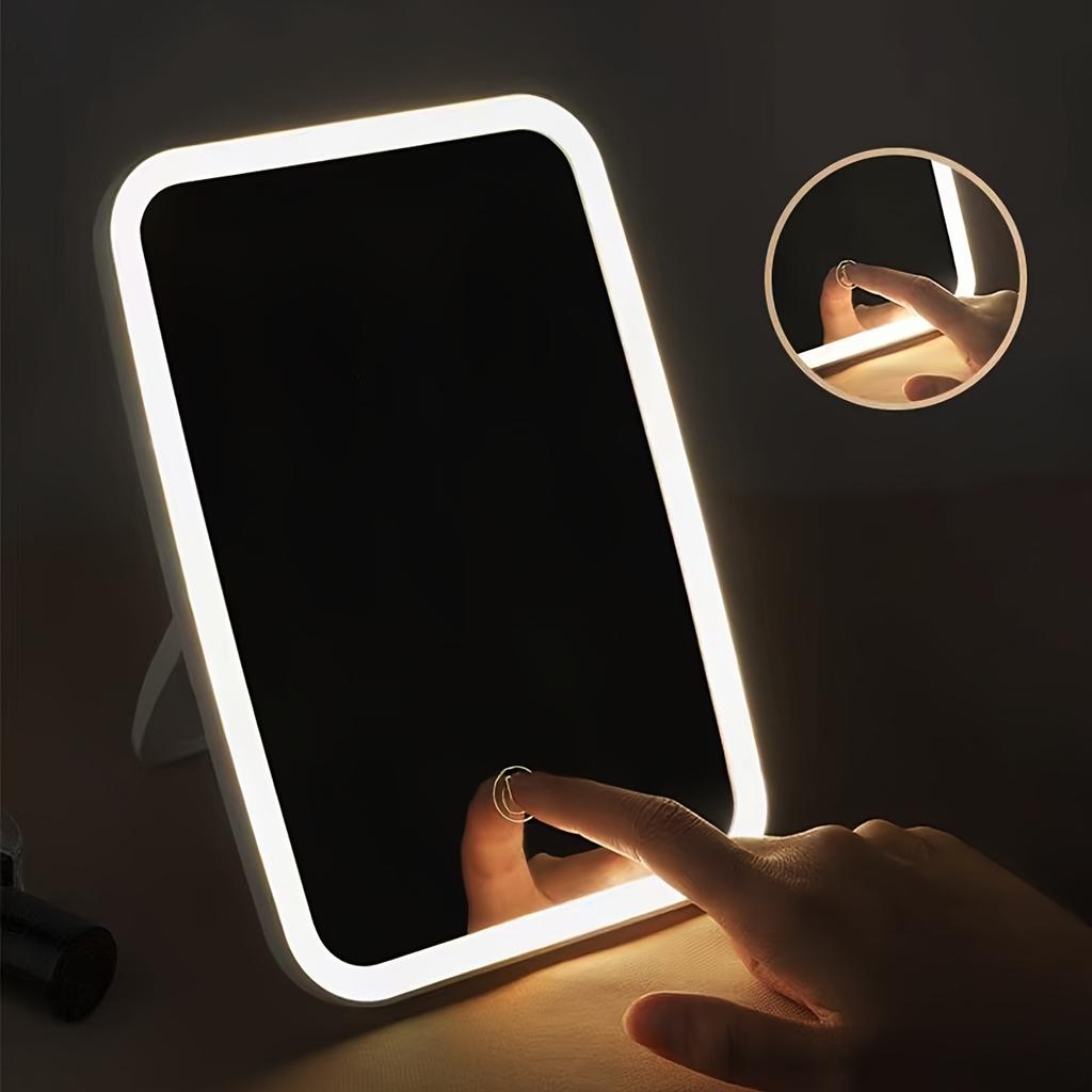 LED Folding Vanity Mirror with Touch Sensor, 3 Color Illumination Modes - White, Natural and Warm Light, Adjustable Brightness