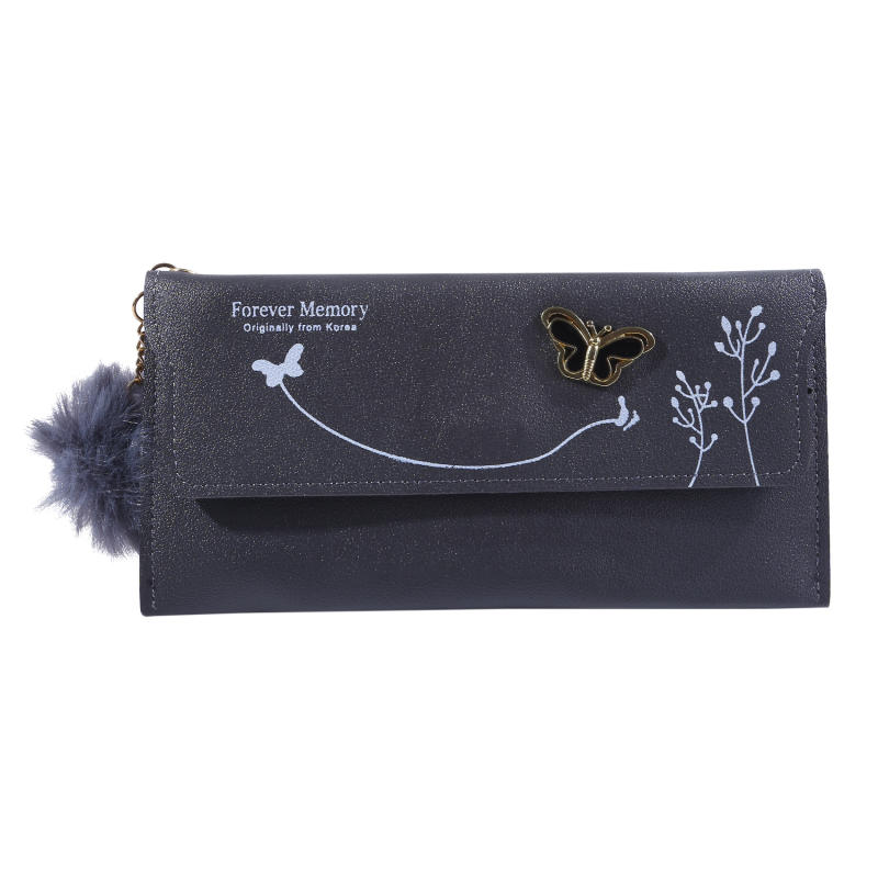 Женский кошелек Милый Элегантный Длинный Тонкий Чехол для Визиток Минималистичный Кошелек для Монет Кошелек на Молнии с Меховым Шариком и Декором в виде Бантика