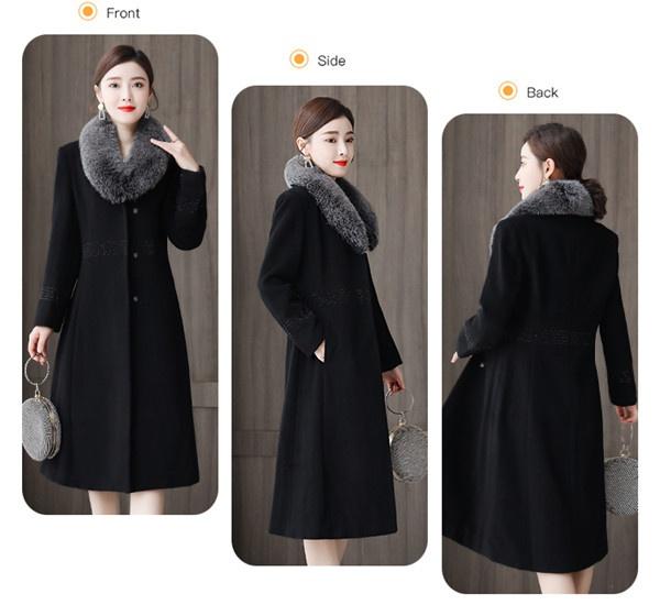 Big Fur Collor Women Woolen Coat Black Long Trench Coat Jacket Slim Wool Blend Coat Elegant Casual Jacket Vintage Gothic Jacket