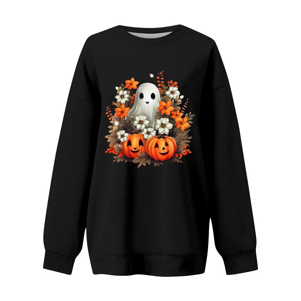 Женский повседневный модный трикотажный спортивный топ с длинными рукавами, свободный крой, Хэллоуин