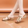 Slippers Women's Fashion Outer Wear Low-heeled Sandals Women's Rhinestone Thick Heel One-word Drag 42 Large Size Mother Shoes Women