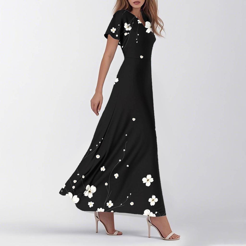 Женское летнее повседневное модное ретро-платье с цветочным принтом и коротким рукавом