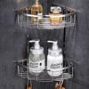Stainless Steel Corner Shower Basket with Hooks and Horizontal Bar for Bathroom Storage