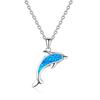 Ocean Style Blue Opal Dolphin Necklace for Women, Sterling Silver Clavicle Chain, Beach Jewelry Gift