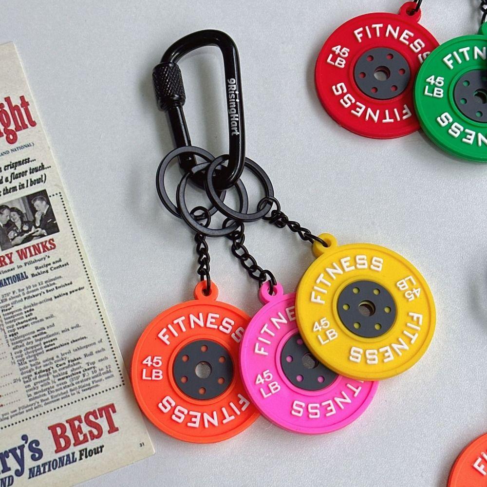 with D-shaped Carabiner Simulation Barbell Plates Keyring Mini Fitness Series Pendant Bodybuilder