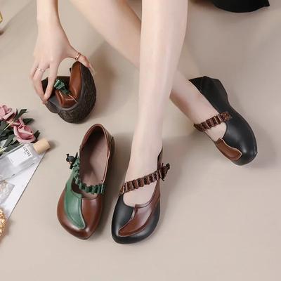 2024 Лидер продаж, новые женские туфли на плоской подошве, кожаные оксфорды в этническом стиле, подходящая по цвету обувь для пожилых мам