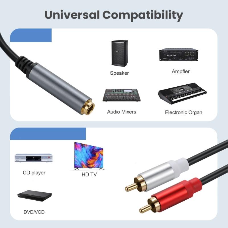 Кабель-адаптер 2 RCA на 6,35 мм 1/4" гнездо Адаптер 6,35 мм на RCA 1/4 дюйма Стерео гнездо на 2 RCA штекера Y-разветвители
