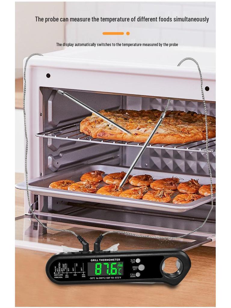 Двухканальный складной BBQ и мясной термометр 3-в-1 - Проводной, пищевой зонд