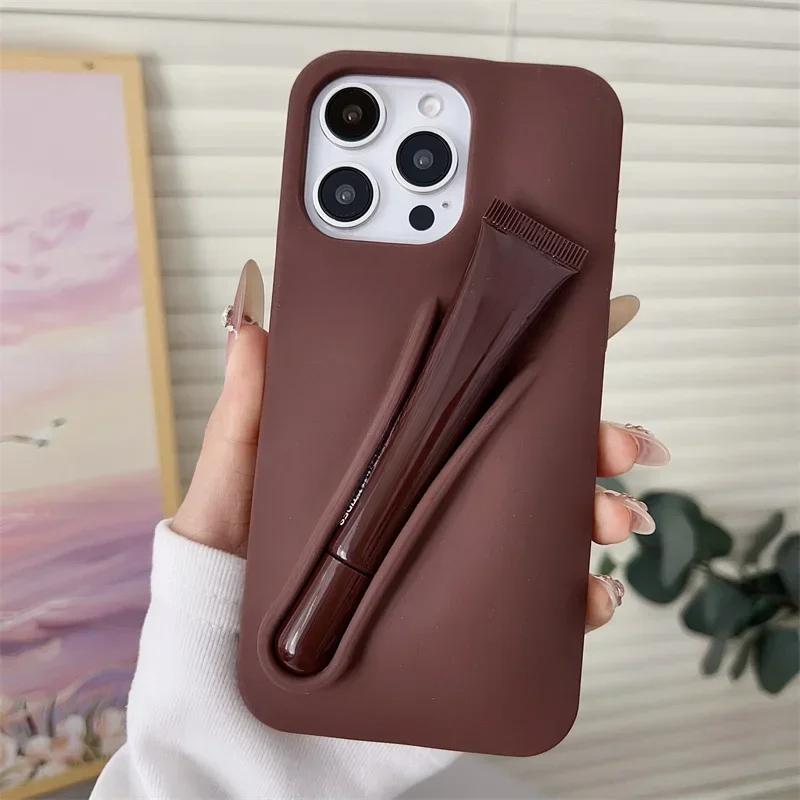 Чехол-косметичка с блеском для губ Dopamine для iPhone 17 16E 15 Pro Max 11 12 13 14 Plus 17 Air Держатель для помады Чехол для телефона с блеском для губ